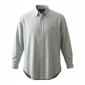 RALPH LAUREN Blue White w/ Logo Long Sleeve Button Down Shirt Sz  16.5 - 34